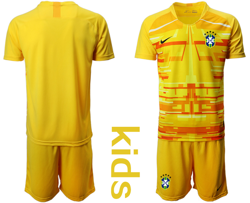 Youth 2020-2021 Season National team Brazil goalkeeper Long sleeve yellow Soccer Jersey